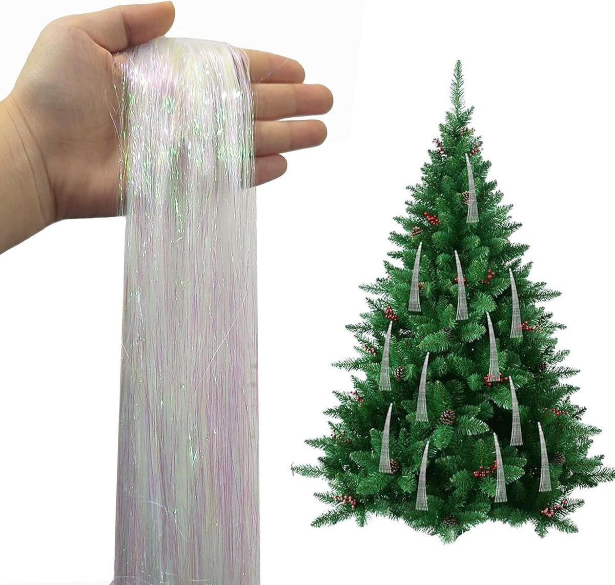 Wit, dennenboom decoratie Kerstmis party kerstboom lametta gordijn zwart kerstboomversiering kerstdecoratie kerstboom sieraden glitter metaal ophangen, voor oudejaarsavond decoratie