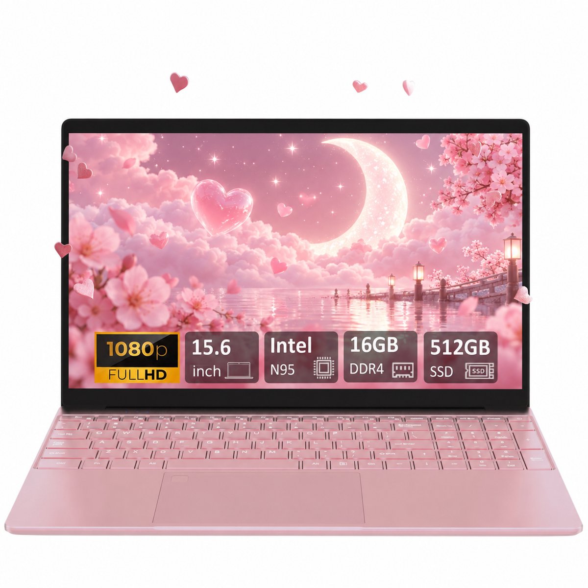 15,6 inch Laptop met Intel Celeron N95 Processor - 16GB RAM - 512GB SSD - Full HD IPS Scherm - Windows 11 - Verlicht Toetsenbord met Numeriek Toetsenblok