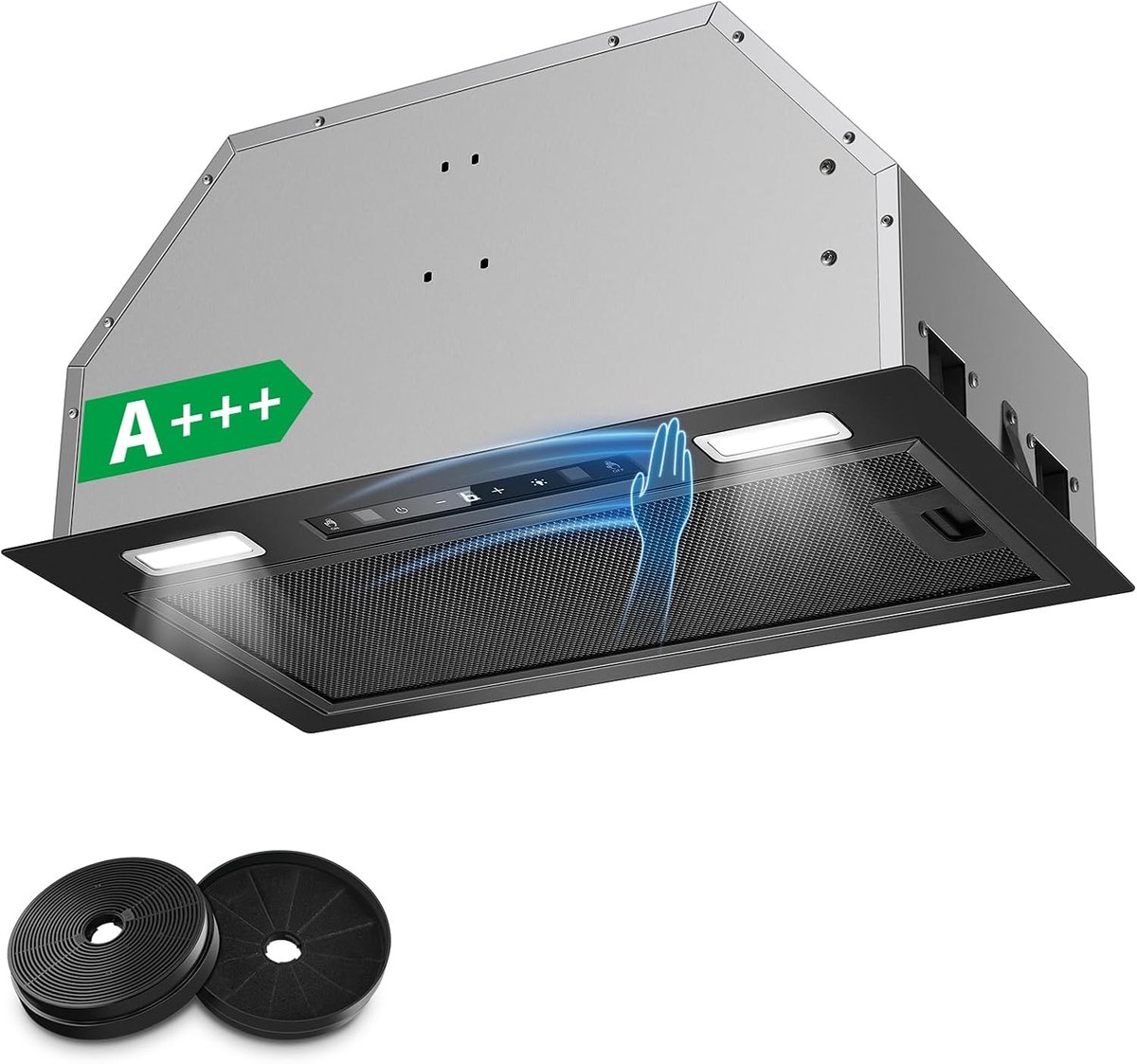 52 cm, 750 m³/h, zwart, gebarenbediening, touchscreen, 3 snelheden en boosterfunctie, ledverlichting, afvoer en circulatie, A+++