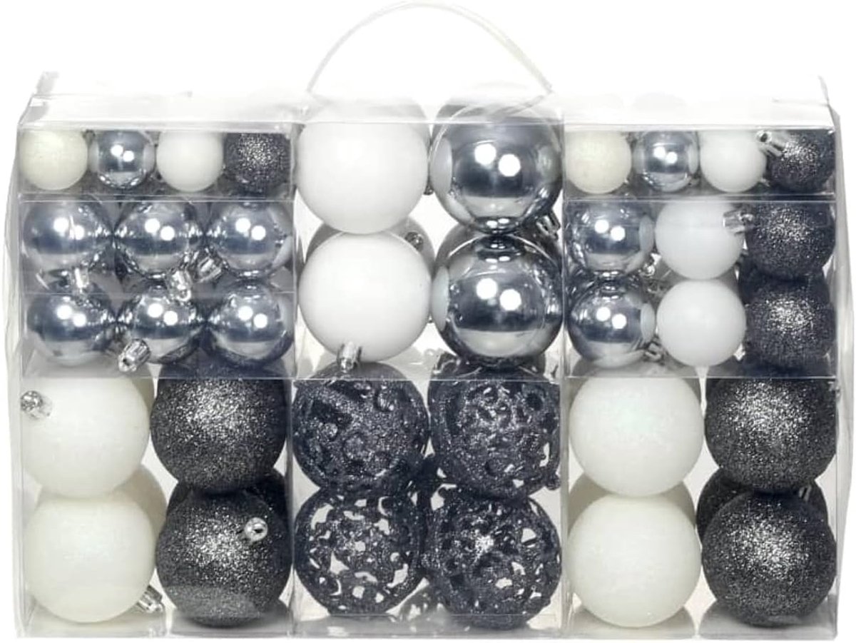 Kerstballen, 100 stuks, 3/4/6 cm, wit/grijs, kerstdecoratie, 3 verschillende maten