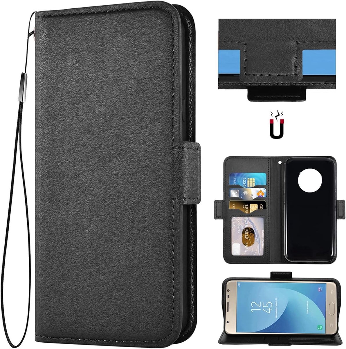 Lederen flip portefeuille mobiele telefoon hoes lederen hoes cover tas case hoes etui voor Gigaset GX6 smartphone (zwart)