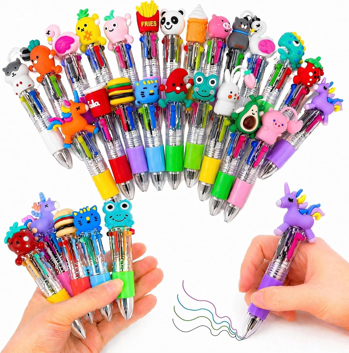 24 stuks 4-in-1 mini-balpen, 0,7 mm, intrekbare balpen, grappige pennen, afscheidscadeau voor kinderen, basisscholieren en collega's, kinderverjaardag voor kinderen van 5 tot 10 jaar