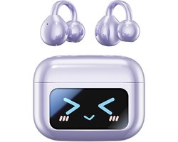 Open Ear Bluetooth Oordopjes - Bluetooth 5.4 - Draadloze Sport Oortjes met LED Touchscreen - Waterbestendig - Open Ear Clip Design - Geschikt voor Android, iOS, Tablet, Laptop en Smartphone - Paars