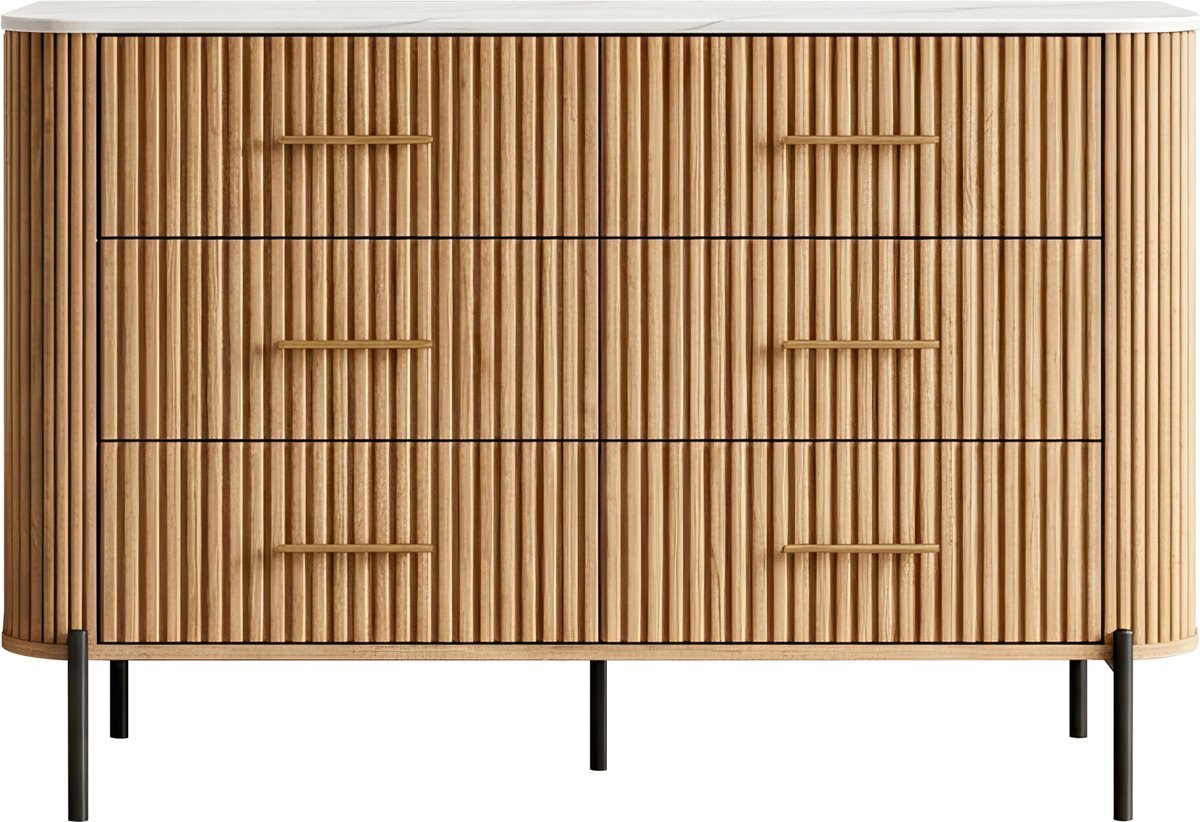 en.casa Commode Kokunse ladekast 120x42x78 cm eikenkleurig [en.casa] eikenkleurig, marmerlook wit en zwart