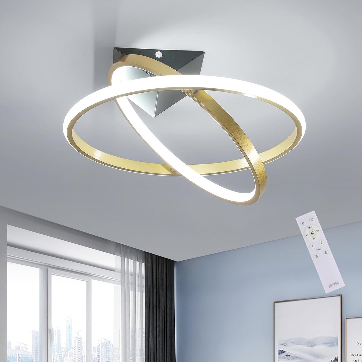 led-plafondlamp, 360 graden draaibaar, 32 W, 3600 lm, dimbaar, met afstandsbediening, 3000 K-6500 K, rond design, voor slaapkamer, woonkamer, eetkamer, keuken, goud, 40 x 40 x 20 cm