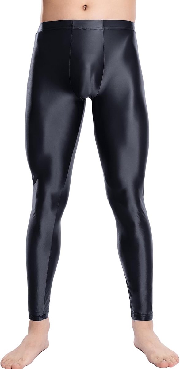 Leggings voor heren, slim geolied, glanzend, nauwsluitende broek, sport, gym, clubwear, M-XXL