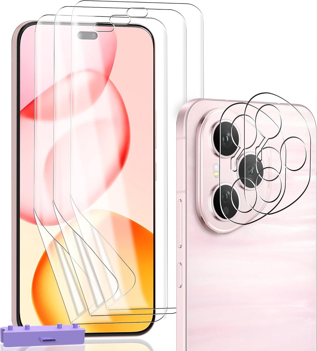 Screen Protector voor Honor 400 Pro, 3 Stuks TPU Displaybeschermfolie met 2 Stuks Camerabescherming van Gehard Glas, HD Anti-kras Folie, Krasbestendig Bescherming
