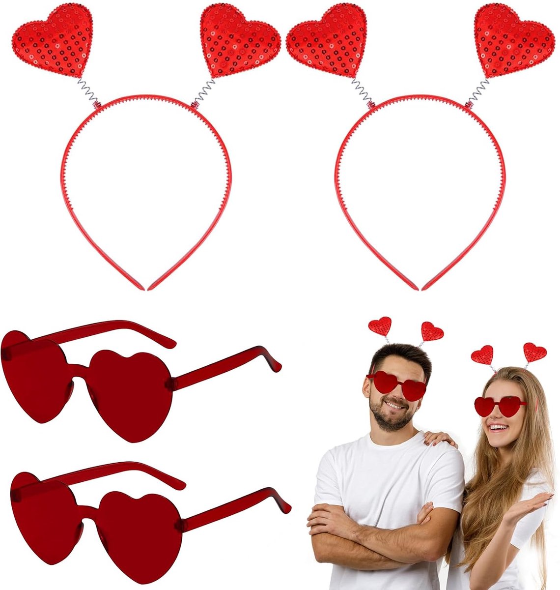 Haarband, zonnebril, hart, hoofdbanden, carnavalskostuum, bril, rood, hart, kostuum, accessoires, hart, haarband voor kinderen en volwassenen, carnaval, verjaardag, bruiloft,
