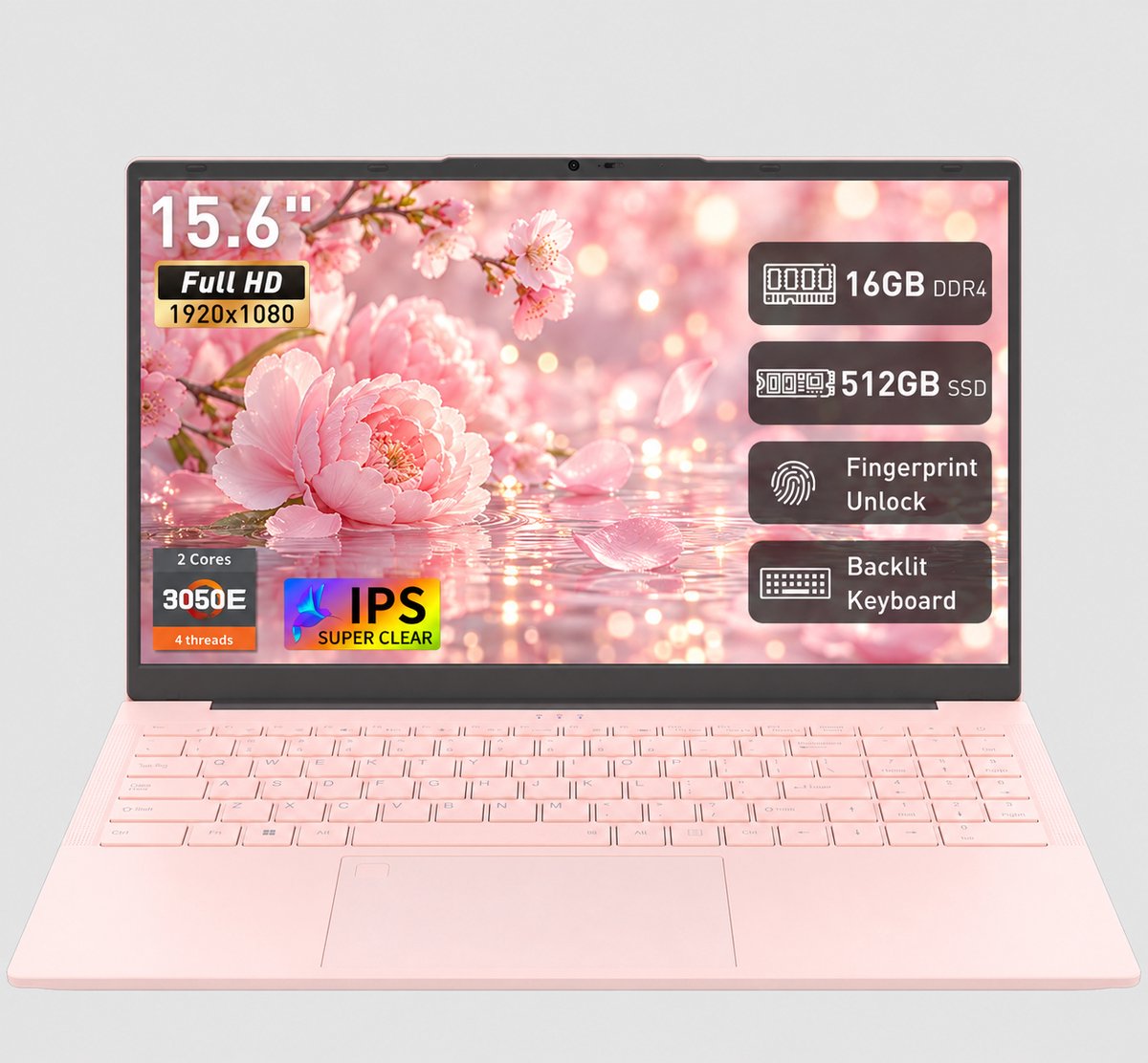 T156A-3050E Laptop – 15.6 inch Full HD IPS – AMD Athlon Silver 3050E – 16GB RAM – 512GB SSD – QWERTY Toetsenbord met Achtergrondverlichting – Windows 11