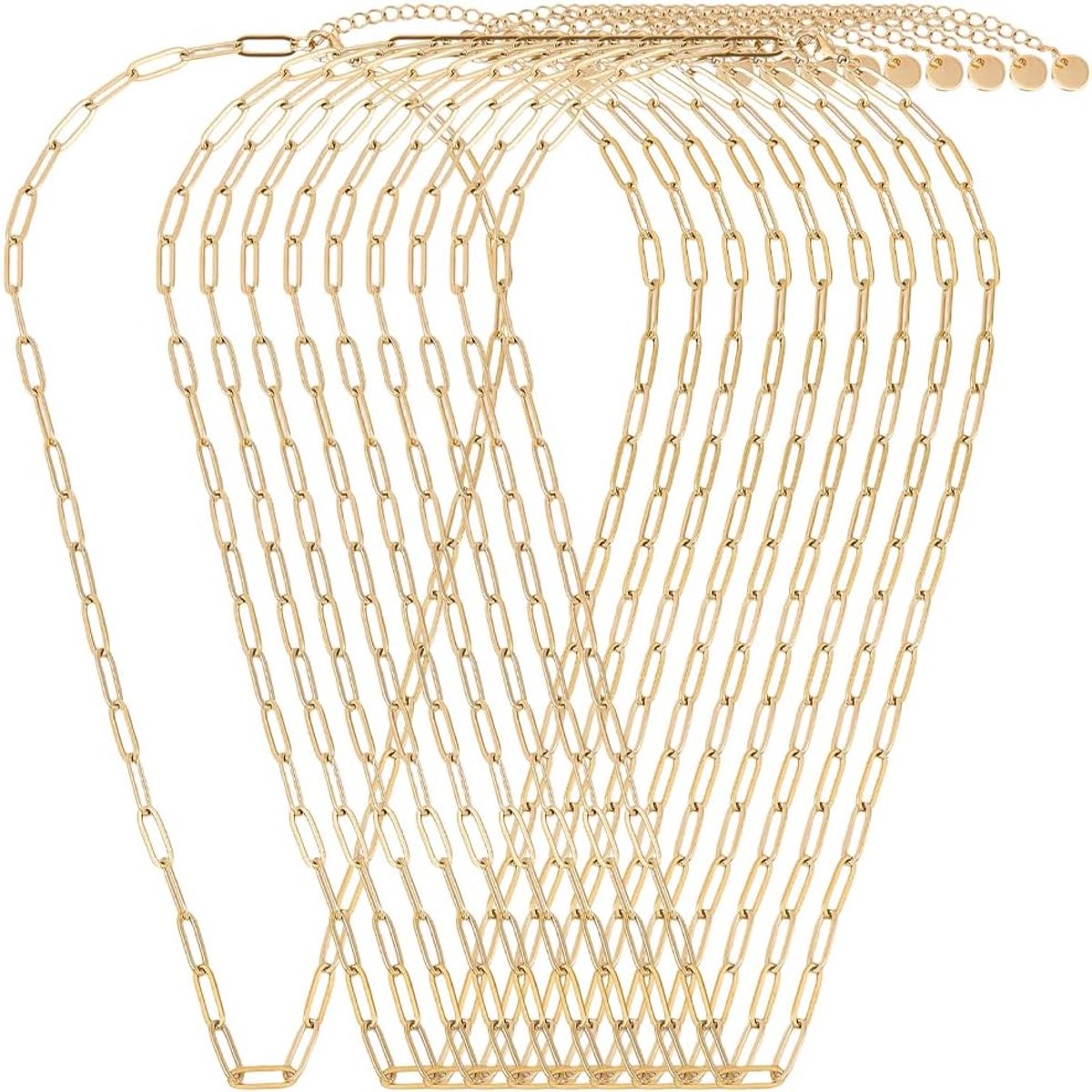 1 doos 10 stuks 46 cm paperclipketting halsketting van goud verstelbare halsketting massa van roestvrij staal met platinering van echt 18K goud paperclipketting van roestvrij staal met