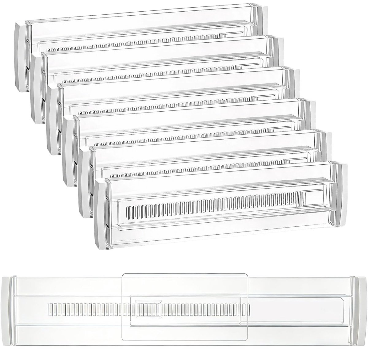 Famanu 8 stuks ladeverdelers, verstelbare kunststof (28,7-50 cm), ladeverdelers voor binnenlengte, lade-organizer, ladeverdeler voor kledingkast, luiercommode, tafel, keuken wit