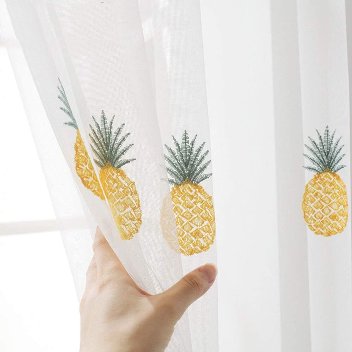 Tule/gordijnen/voor keuken gele ananas, fruit/garen/voor kinderkamer/ananas raamgordijnen, druivenpaneel-witte tule 250 * 270cm