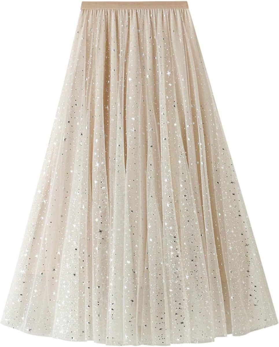 Damesrok met hoge taille, midi-uitlopend, skaterstijl, chic, comfortabel, licht, modieus, modern, vloeiend, elegant, avond, kantoor, A86