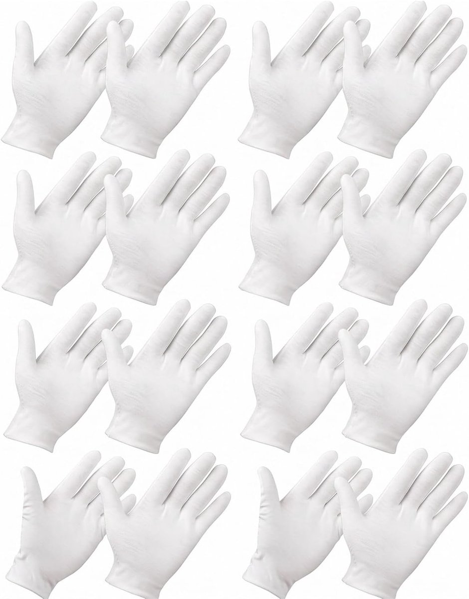 Handschoenen, 8 paar, witte beschermende handschoenen voor nachtelijke vochtbinding bij neurodermitis en sterk droge huid, ademend en rekbaar