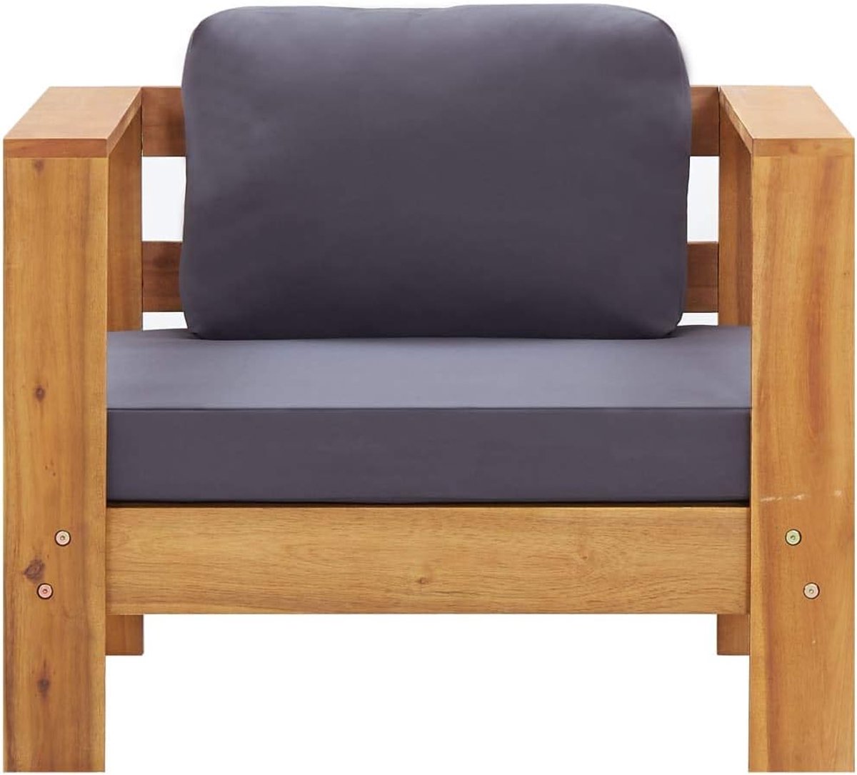 Tuinstoelen van acaciahout buitenshuis met kussens, teak-afwerking en grijs