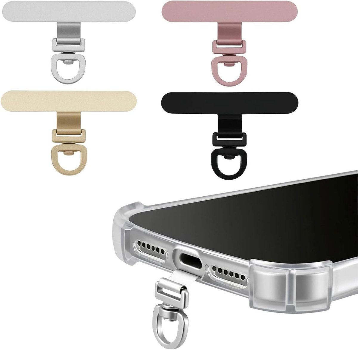 Telefoonkoordtabs, 4 stuks, 360° draaibaar, RVS
