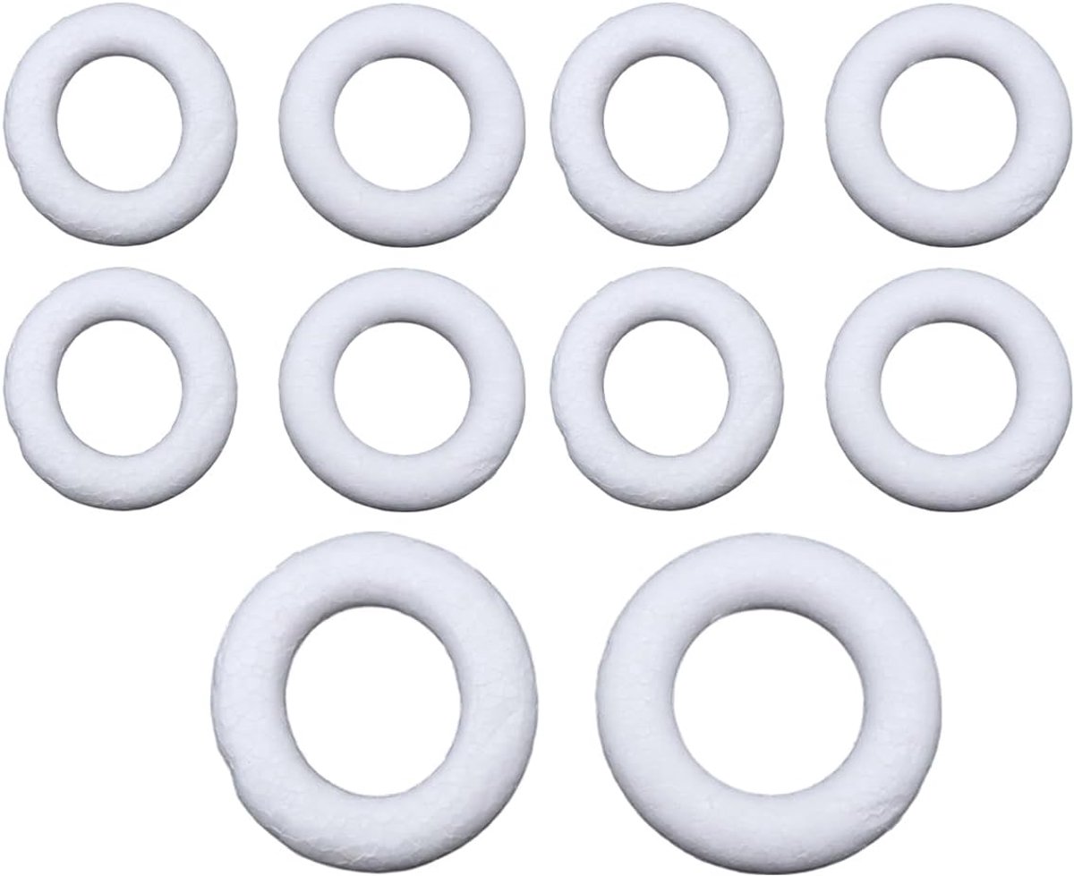 10PCS Schuimkrans vormt cirkelvormige ring Model DIY polystyreen ringen Floral Art Projecten Bloemisten Bruiloften Home Decor Wit