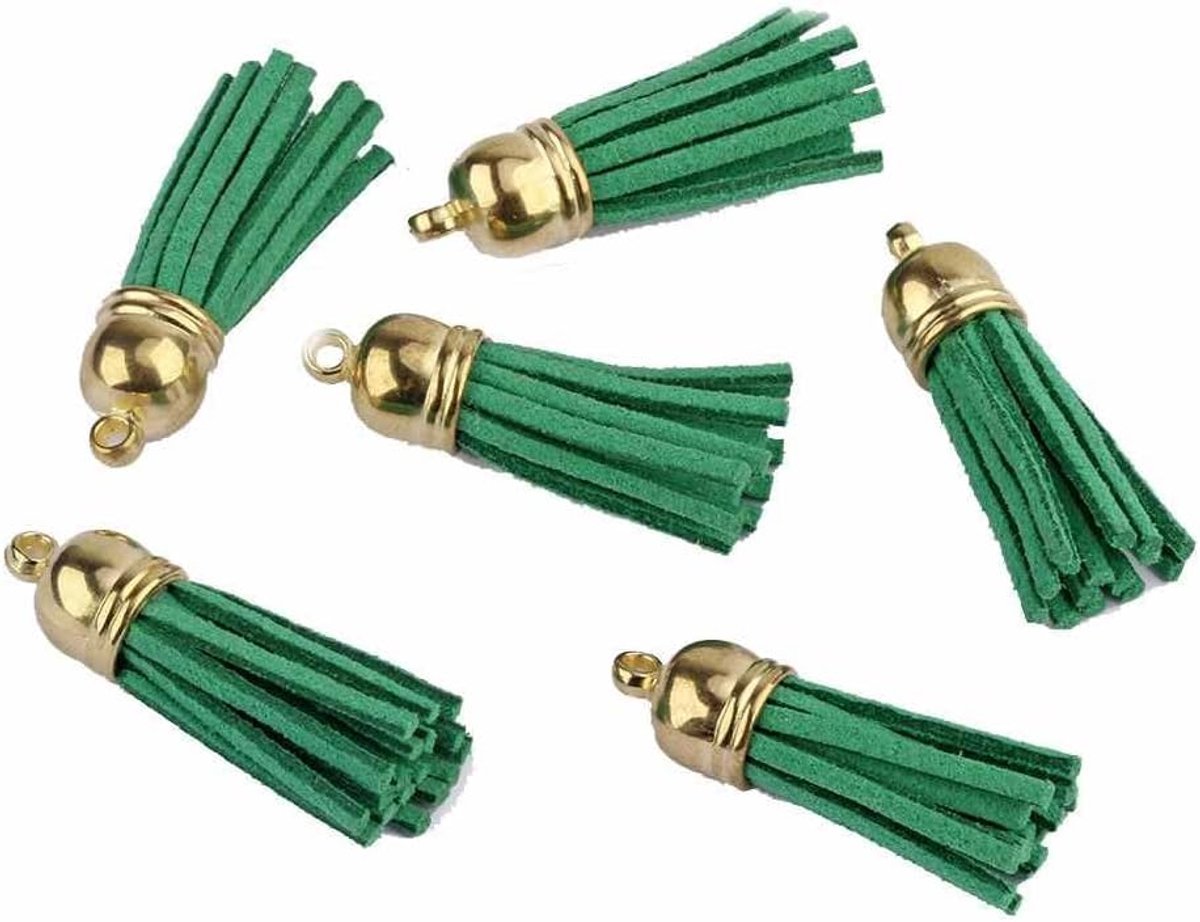 20 stks Lederen Kwastje 3CM Kleine Suède Kwastje Met Gouden Cap Faux Lederen Sleutelhanger Tas Hanger Kwastje Hanger Voor Diy Tas Sieraden Crafting Charm Accessoires Groen