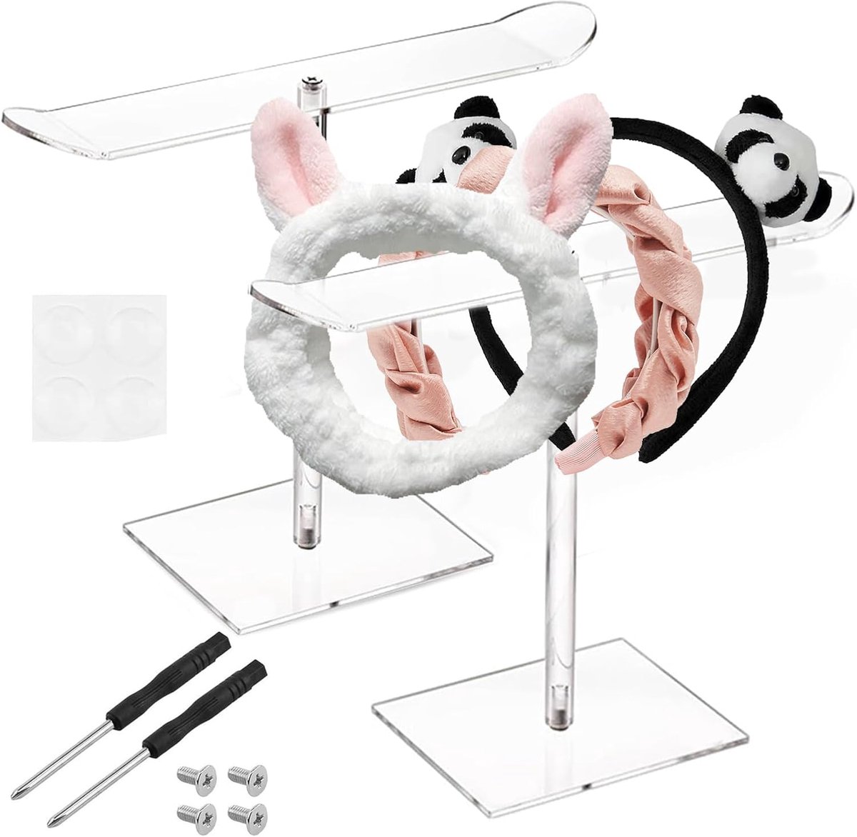 2 stuks acryl haarbandhouders, transparante acryl haarband, standaard voor het opbergen, tafelstandaard met antislip voeten, haaraccessoires, opslag voor make-uptafel