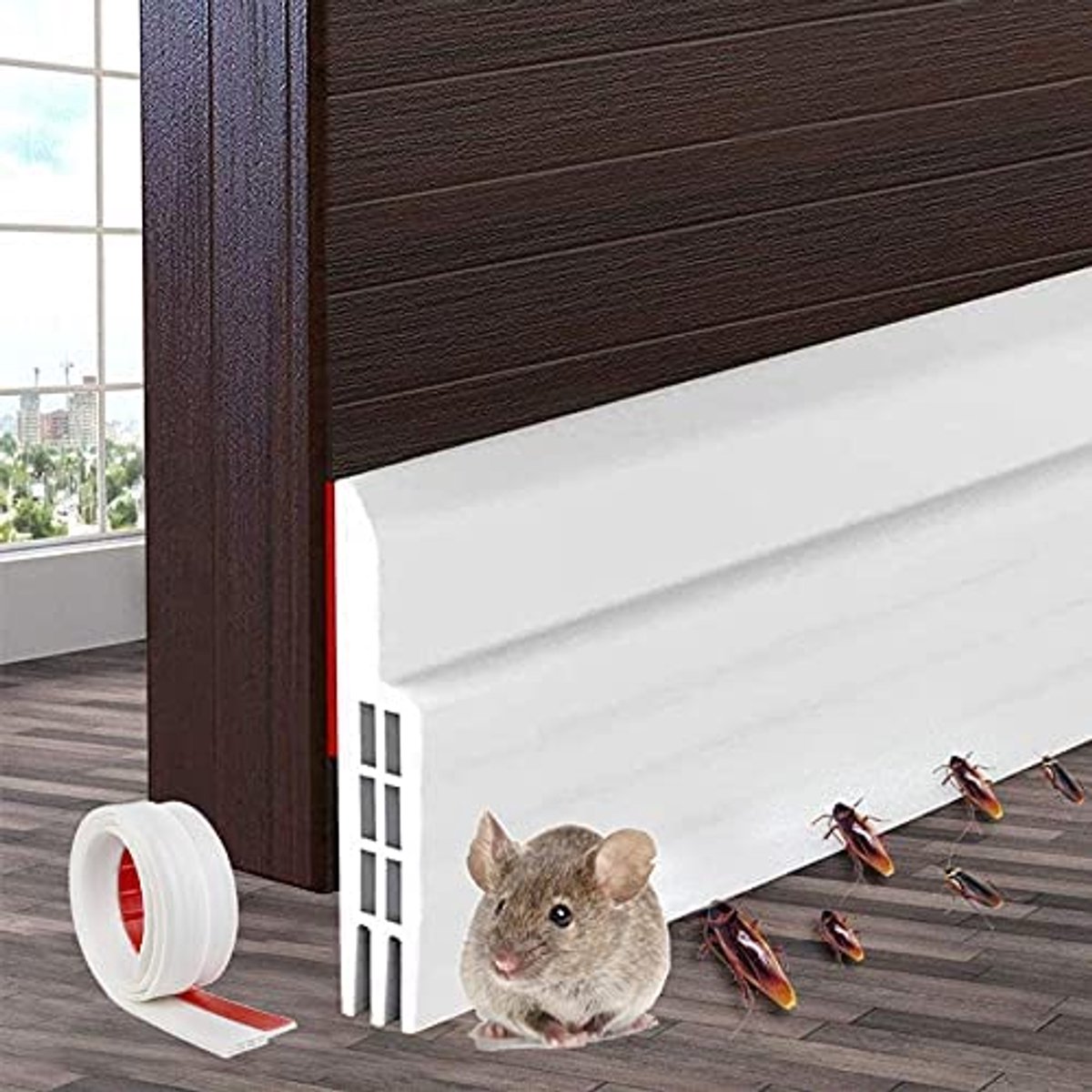 Famanu - Zelfklevende tochtstopper voor deuren, 100 x 5 cm, afdichtingsstrips tegen insecten, geluidsisolatie en blokkeren van licht, wit