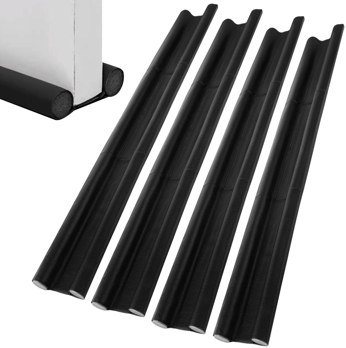 Famanu – 4 stuks, voor deuren, 96 cm, zwart, met dubbele afdichting, windstopper, deurafdichting, bescherming tegen tocht en lawaai