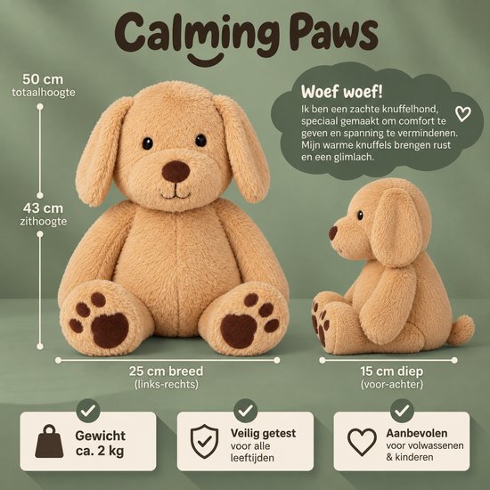 Support Puppy® Verzwaringsknuffel hond - 2,3 kg / 45 cm - Weighted Stuffed Animal - Rustgevend Sensorisch Speelgoed - Voor Kinderen & Volwassenen - Zachte puppy - Alternatief voor Verzwaringsdeken - verzwaarde Anxiety Knuffel van Merkloos — afbeelding 5