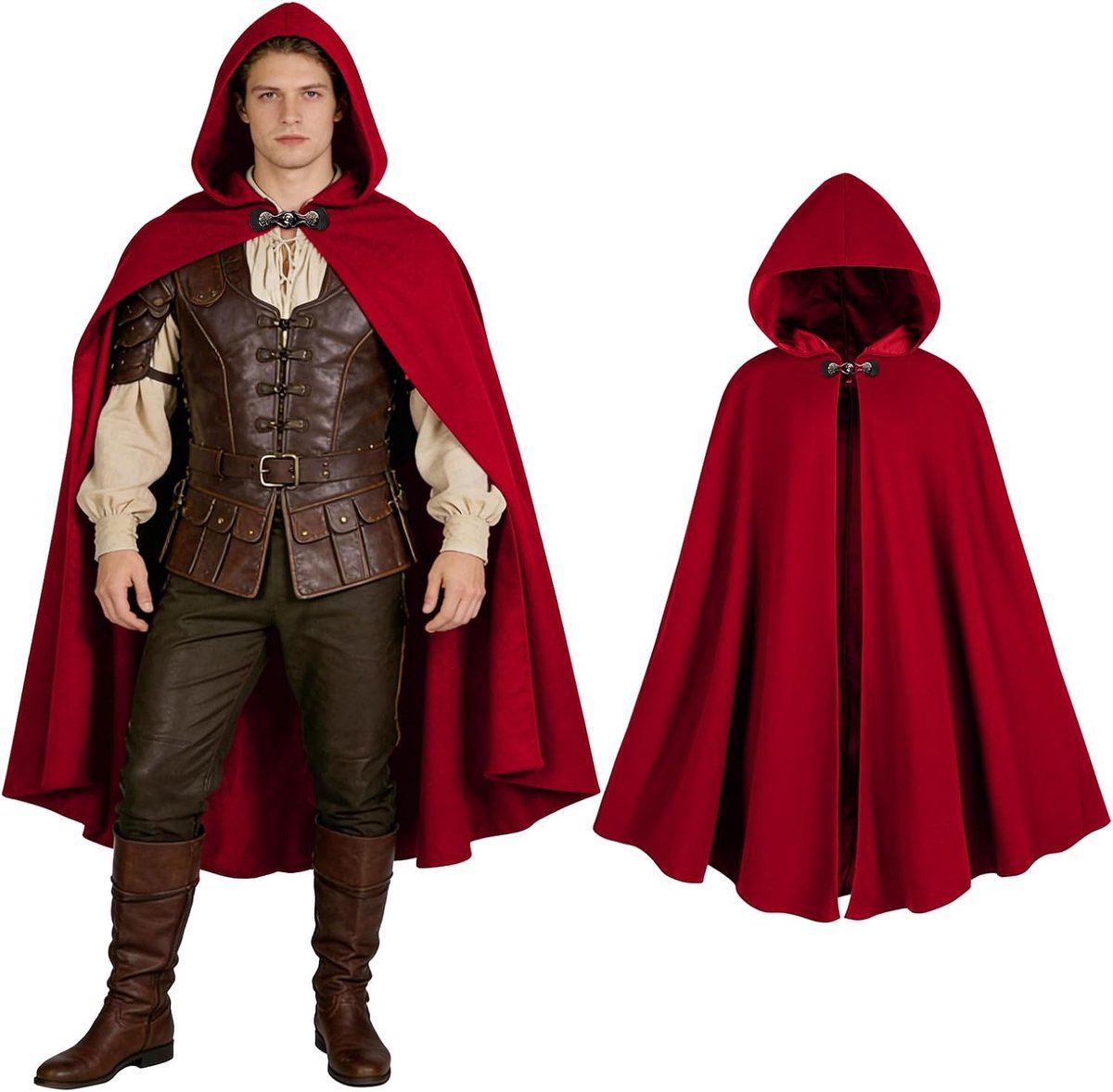 Cape met capuchon, heks capuchon, middeleeuwse mantel met capuchon voor mannen vrouwen, Halloween cosplay kostuum