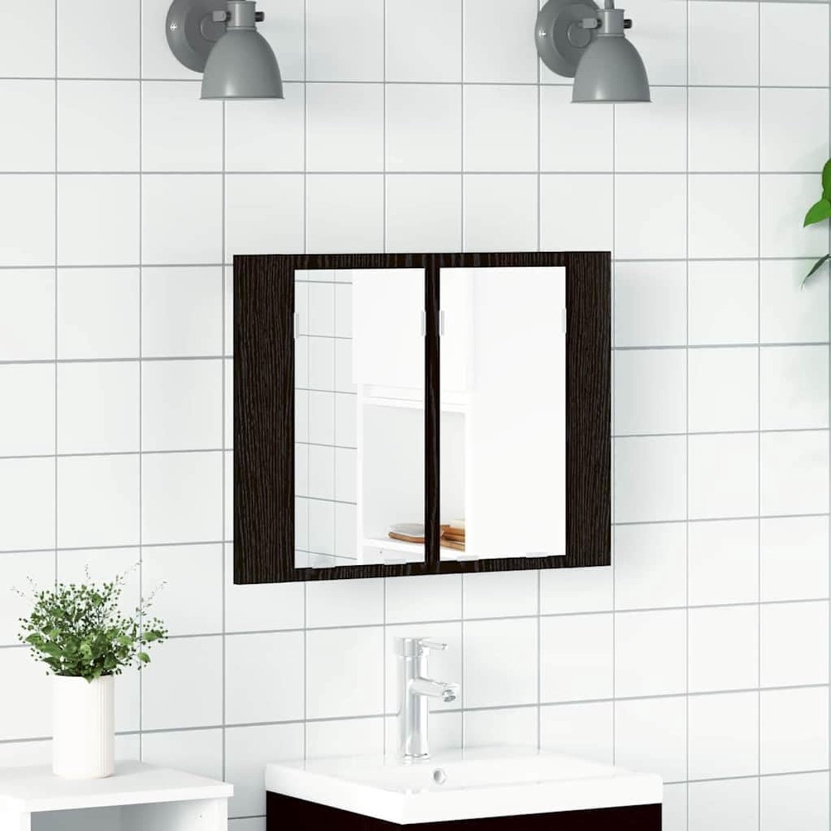 Spiegelkast zwart eikenlook, badkamermeubel wandmontage