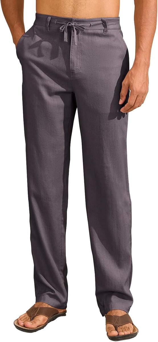 Linnen broek heren lichte zomerbroek lang met trekkoord heren zomer linnen broek vrijetijdsbroek met zakken voor mannen