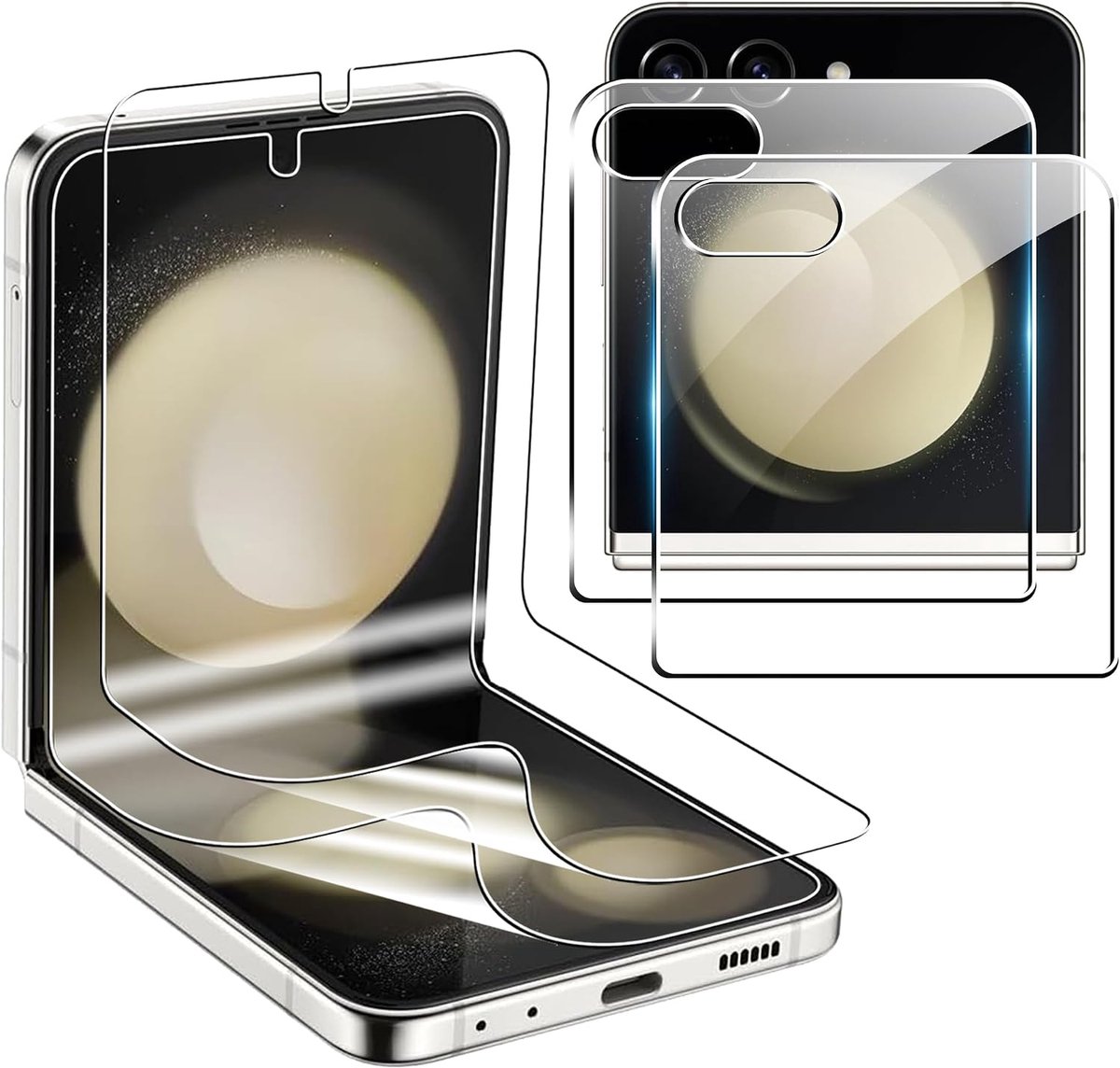 Displaybeschermfolie van gehard glas voor Samsung Galaxy Z Flip 6 5G, camerabescherming van gehard glas, anti-vingerafdruk, ultrahelder, ultra-duurzaam, hardheidsgraad 9H, HD, helder, krasbestendig,
