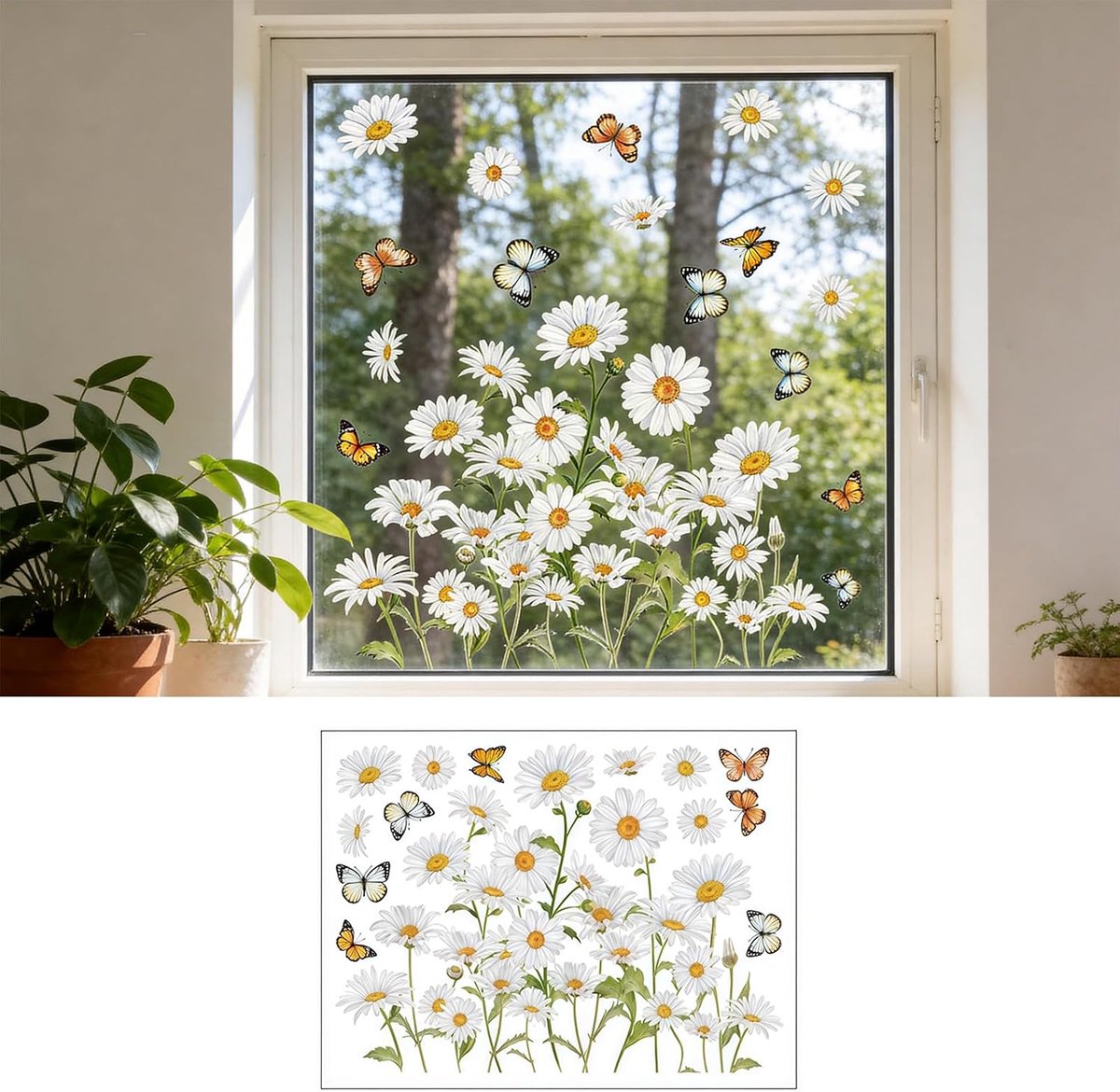 Raamstickers, bloemen, raamstickers, wilde bloemen, kleurrijke vlinder, raamafbeeldingen, anti-botsing, raamdecoratie, stickers, voor glazen ramen, glazen deuren