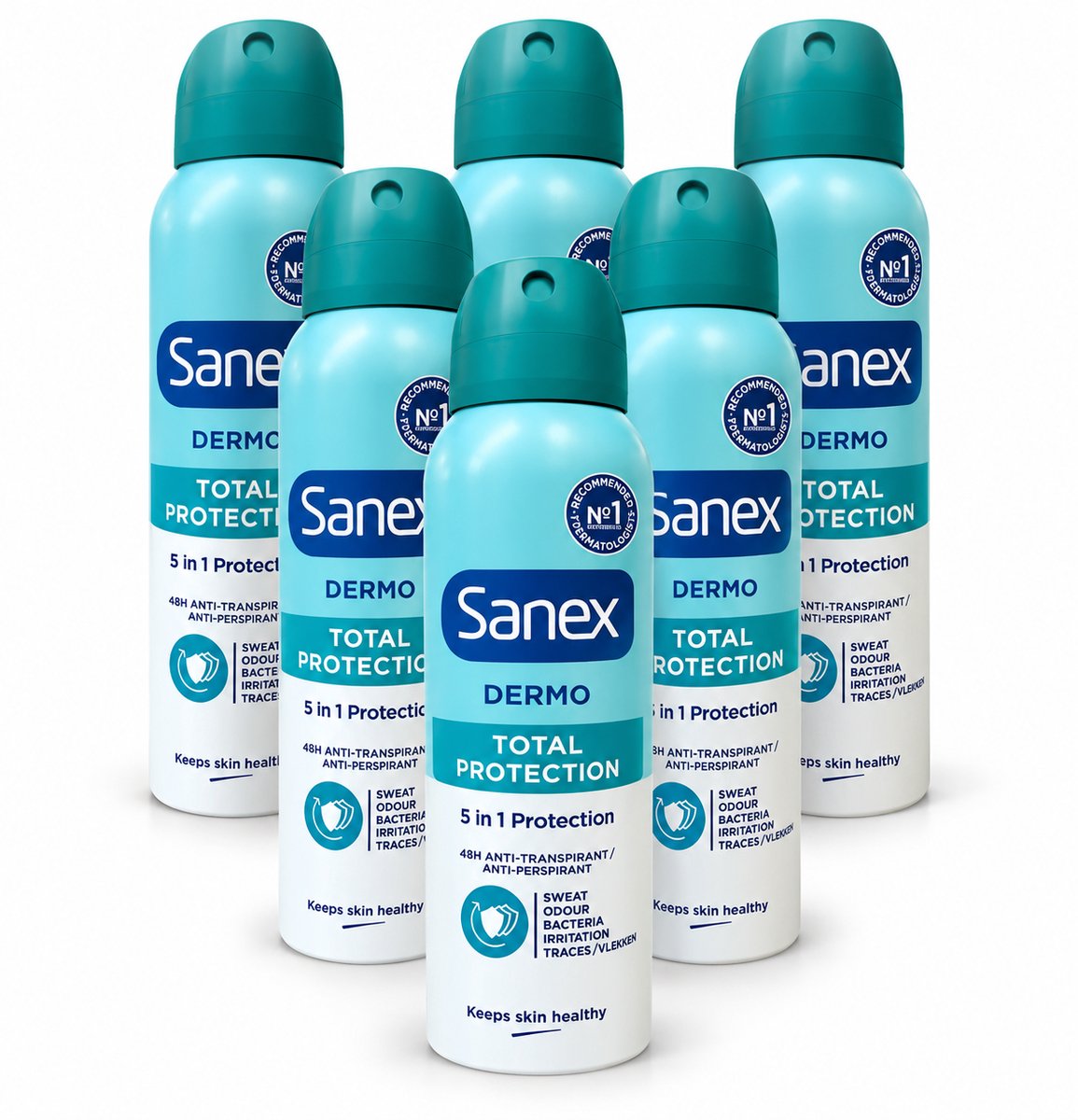 Sanex Dermo Total Protection Deodorant Spray – 6 Stuks – 48H Anti-Transpirant – 5-in-1 Bescherming