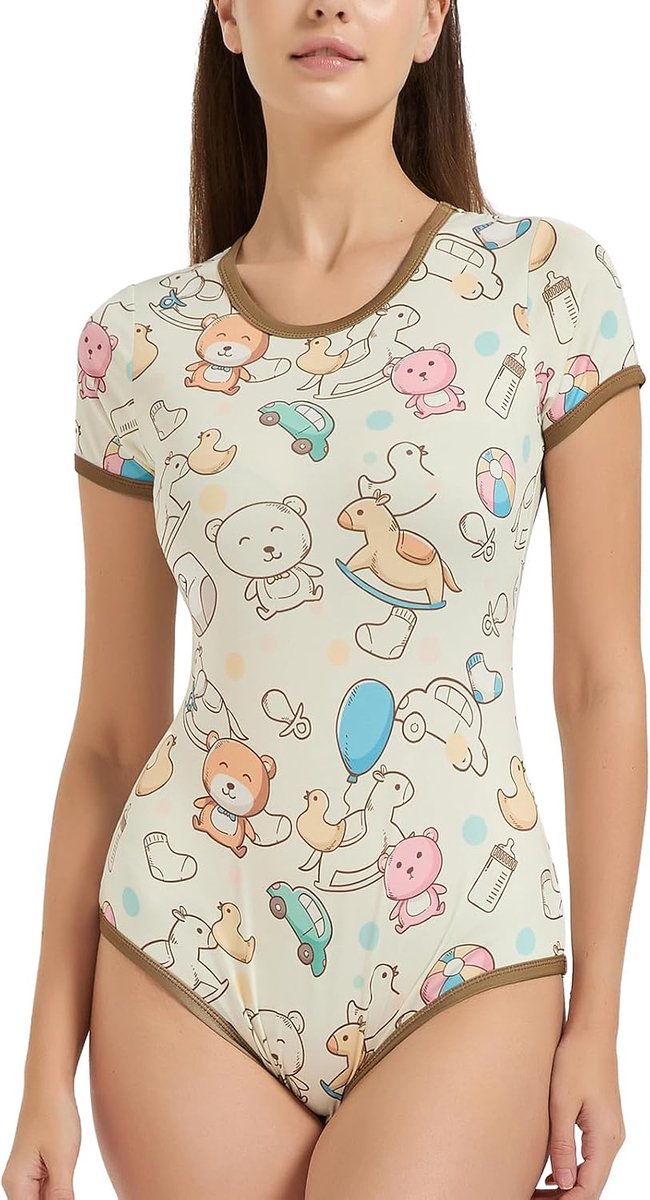 dames onesie pyjama: eendelige romper met Kawaii beer - korte mouwen casual body suit pyjama