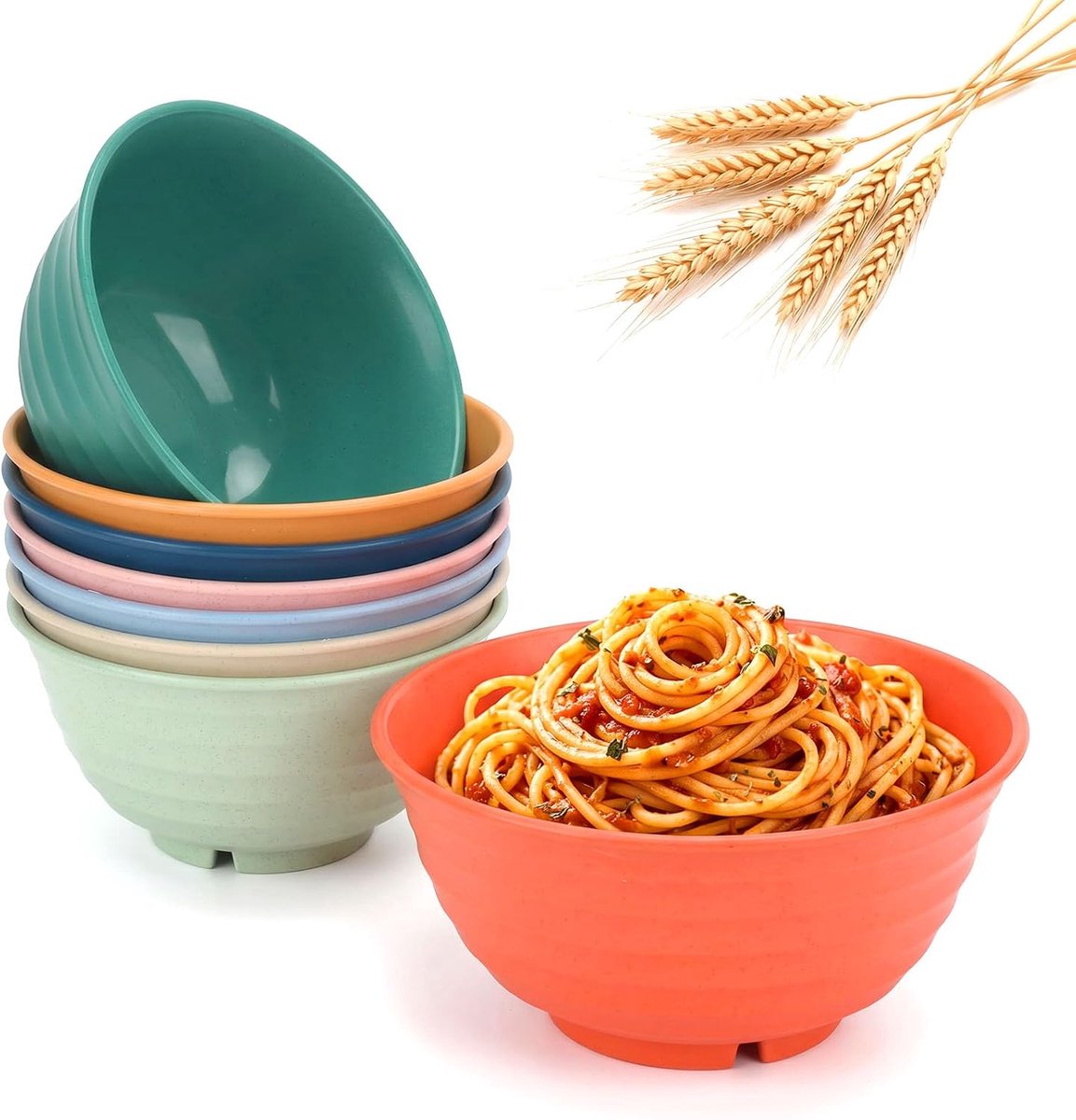 Set van 8 kunststof mueslikommen, onbreekbare slakommen van gezond PP, BPA-vrij, magnetron- en vaatwasmachinebestendig, licht en stapelbaar, voor soep, muesli, pasta, salade