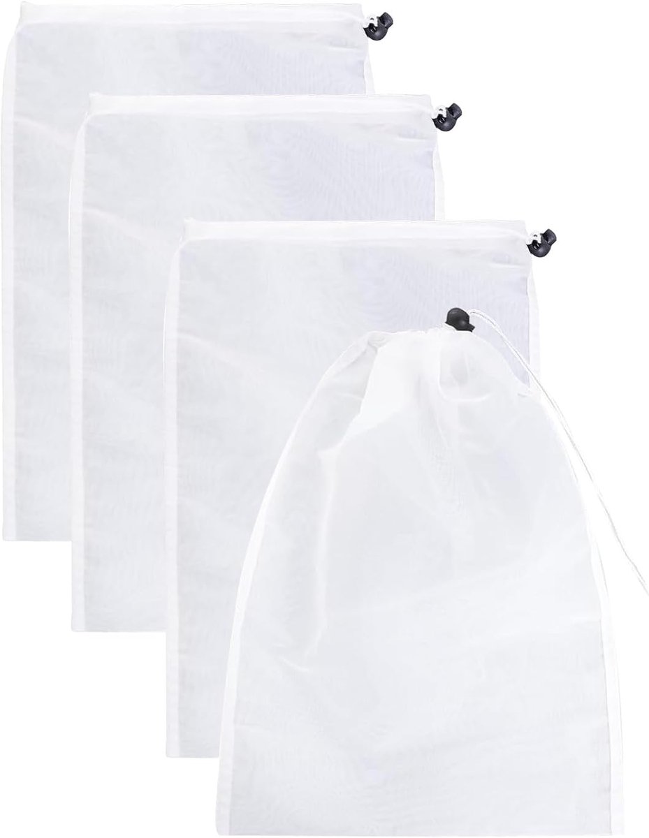 4 filterzakken voor zwembadreiniger, handmatig, nylon, wit, fijnmazig, zeer robuust, voor het effectief verzamelen van bladeren en vuil