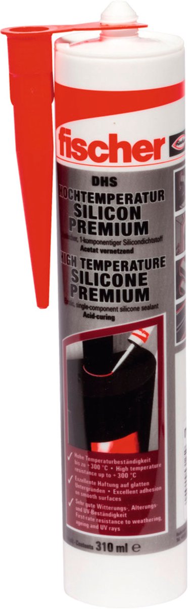 Fischer 1x Hoogtemperatuursiliconen DHS 310ml rood - 053125