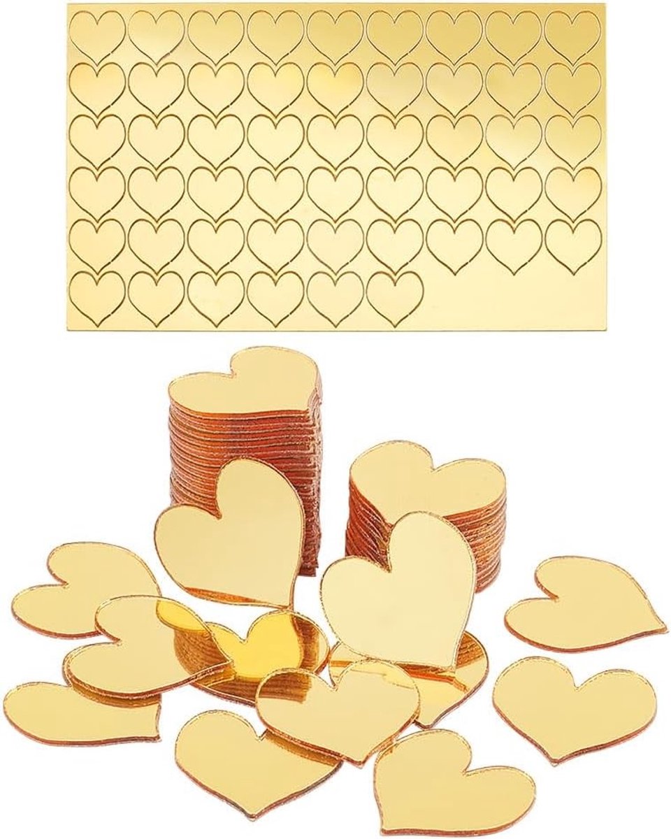 100 Stuks Gouden Spiegels voor Creatieve Projecten, Hartvormige Zelfklevende Acryl Spiegels van 0.7 Inch voor Knutselen en DIY Kunstwerken