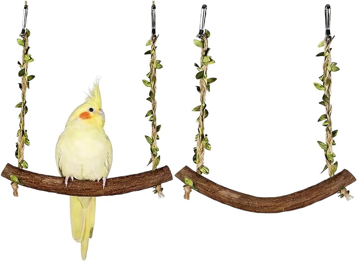 2 stuks parkieten speelgoed, parkieten, schommel natuurlijk hout, parkietaccessoires, vogelspeelgoed, zitstokken voor vogelkooien, vogelkooi-accessoires voor papegaaien, kanaries