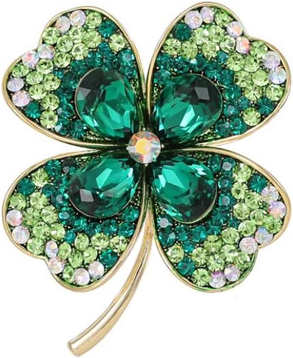 Broche dames geluksbrenger klaverblad vier elegante broche met strass-steentjes bezet modeaccessoires voor dagelijks gebruik, vrije tijd en business