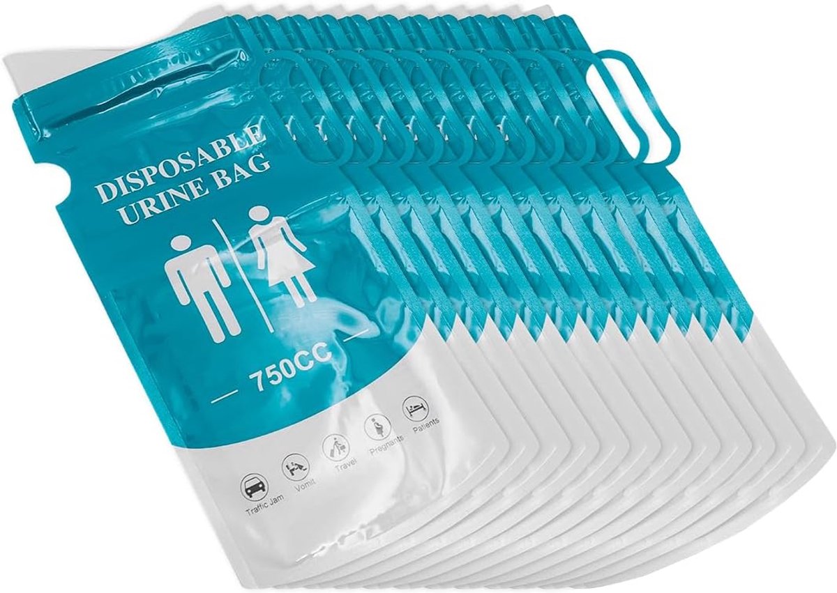Nood-urinezak en braakselzak - Unisex, 750cc capaciteit, goede afdichting, geen zijlekkage, waterabsorberende gel, ideaal voor reizen, noodpakketten, autogebruik 12 stuks