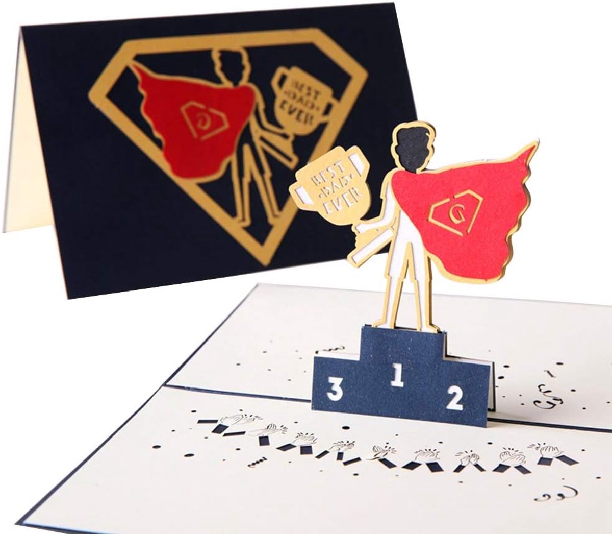 Wenskaart, 3D pop-up verjaardagskaart, jubileumkaart, met creatief papier gesneden patroon, cadeau voor verjaardag van papa, Kerstmis, Vaderdag, superpapa