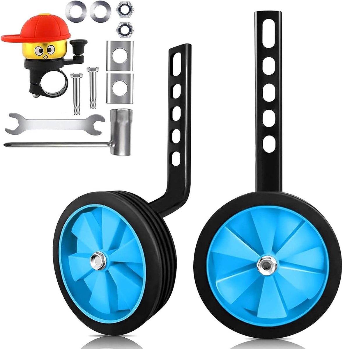 Steunwielen 12 14 16 18 20 inch - fiets steunwielen kinderen verstelbaar stabiel veilig - hulpwielen fiets stil met ledlicht voor beginners outdoor (blauw)