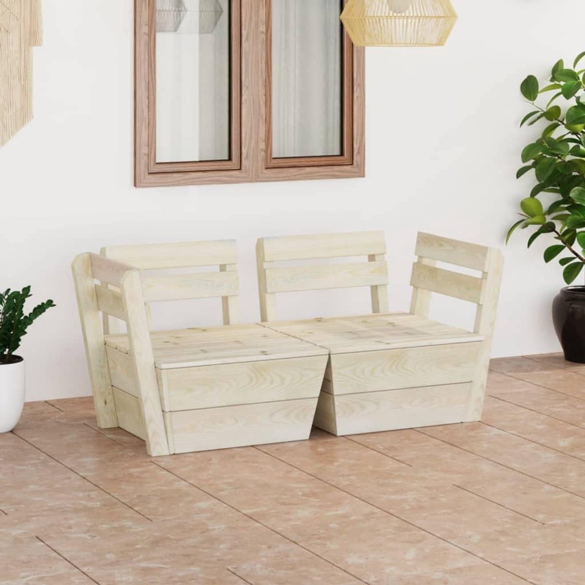 2-zits tuinpalletbank van geïmpregneerd sparrenhout voor terras, balkon en woonkamer, duurzame palletbank met rustiek design, onderhoudsvriendelijk en stabiel