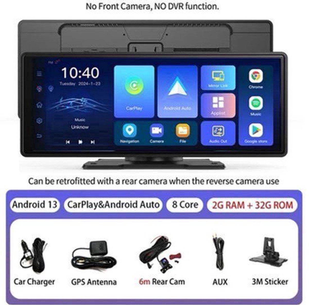 E32 - Dashcam voor Auto - WiFi - Dashcams - FullHD video - Super compact - Parkeermodus - 16:9 - 10.26 inch Scherm - Met Achteruitrijcamera - Zwart