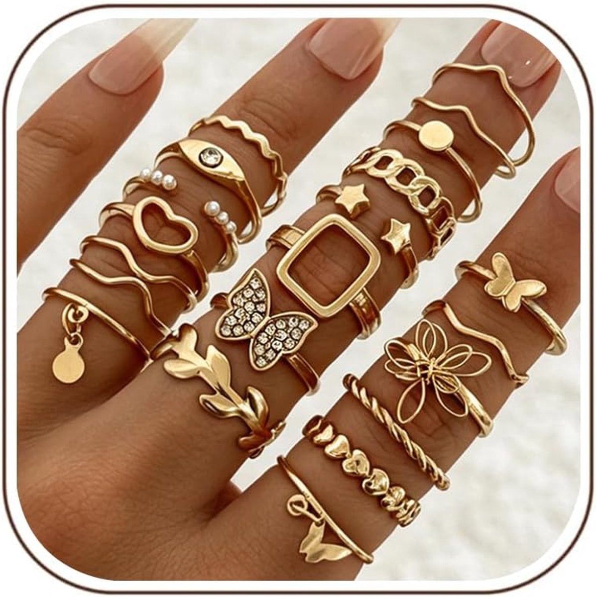 Ringenset voor vrouwen, gouden stapelringen, duimring, vingerring, vintage ringen, set vergulde stapelbare statementringen, knokkelringen, set voor dames