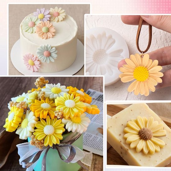 4-delige set siliconen bloemenkaarsvormen, 3D-madeliefjes kaarsvormen gietvormen set voor lente- en zomerdecoratie voor zeep, chocolade, kaarsen, DIY-decoratie, woondecoratie — afbeelding 5