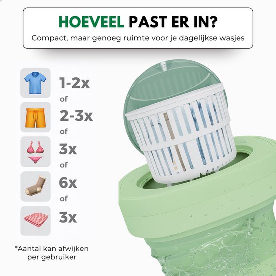 Boncy® Premium Mini Wasmachine met centrifuge - 11L Groen - Compacte Opvouwbare Miniwasmachine - Kleine Wasmachine Opvouwbaar - Ideaal voor Camping Apartement Kamer of Reizen - 4 kg + van Boncy — afbeelding 4