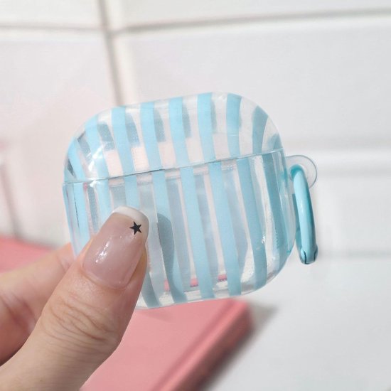 Compatibel met beschermhoes voor AirPods 4e generatie met reinigingsset, schattig strepenmotief, esthetisch strependesign, schokbestendig, zachte hoes met sleutelhangerbevestiging — afbeelding 5