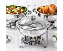 TLGREEN Chafing Dish rond 5L - Buffet Warmhoudbak met Deksel en Dekselhouder - RVS - voor Bruiloften Feestdagen Verjaardagen Buffetten Brunch