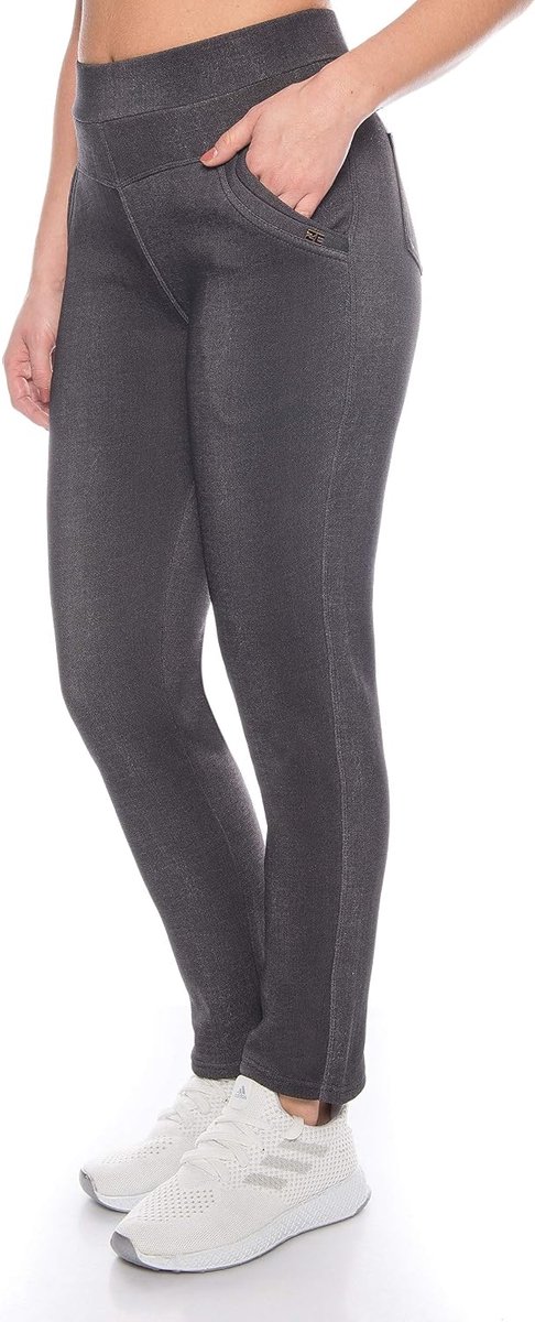 Thermo-legging voor dames, jeans-look, gevoerd met fleece aan de binnenkant, basic ondoorzichtig